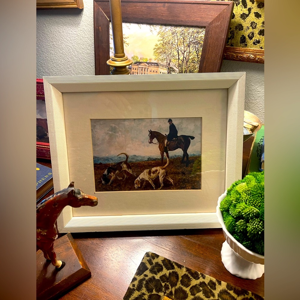 Framed Vintage Style Fox Hunting Print with Dogs